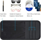 Car Sun Visor Organizer, Auto Storage Pouch with 3 CD Sleeves, Pen Holder, Strap & Pocket for Sunglass, Document, Card -Black