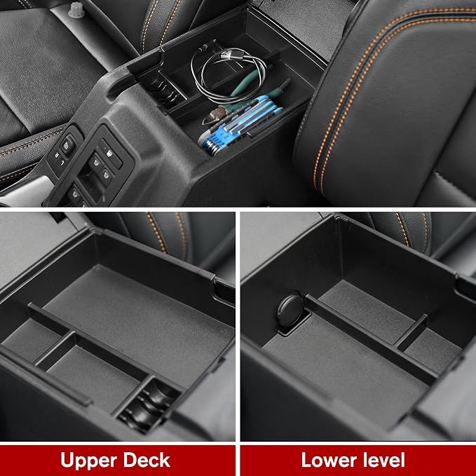Center Console Organizer Tray Ford Bronco Tray Compatible For Ford Bronco 2021-2024 2/4 Doors (Not for Sport & 2025) Accessories, Center Armrest Storage Box Upper and Lower, 2PCS