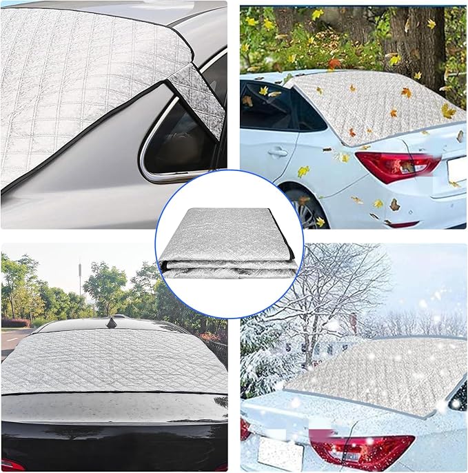 Car Rear Windshield Cover, Magnetic Auto Rear Windscreen Snow Ice Cover, 4 Layers All-Weather Ice Frost Snow Protector, Automotive Winter Accessories for Most Vehicles