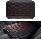 Car Center Console Cover, Upgraded Leather Car Armrest Cushion, Universal Waterproof Cushion Pad, Non-Slip Car Interior Accessories, Fits Most Sedans SUVs Trucks (Red Line)
