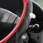 Leather Steering Wheel Cover 15 1/2 to 16 inch Universal Large Grip Breathable for Car Truck SUV Jeep Anti Slip Black and Red