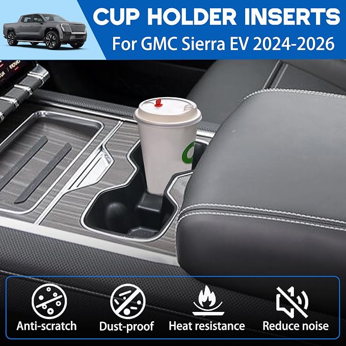 Center Console Cup Holder Inserts for 2024-2026 Chevrolet Silverado EV RST & LT/GMC Sierra EV Denali Accessories Noise-Free TPE Middle Console Drink Holder Organizer Non-Slip Cup Holder Protector