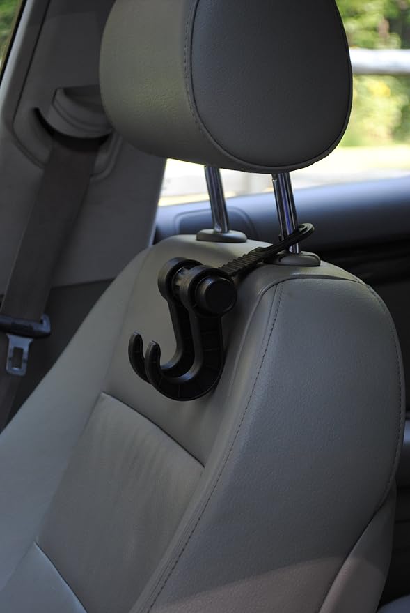 25526 Headrest Hanger 2 Hook Organizer for Bags, Purses and Car Storage, Black