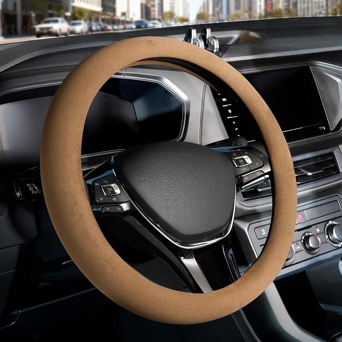 Car Steering Wheel Cover Winter, Microfiber Suede Steering Wheel Covers with Anti-Slip Lining, Breathable Elastic Car Steering Wheel Protector Soft, Universal Standard Size 14-15 inch