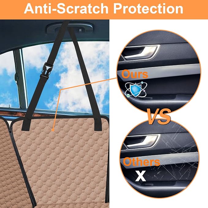 Back Seat Pet Cover for Dogs, 2026 Upgraded 600D Heavy Duty Waterproof & Scratch-Resistant Dog Hammock for Car, Car Cover for Dogs with Sedan, Trucks and SUVs, Standard, Khaki