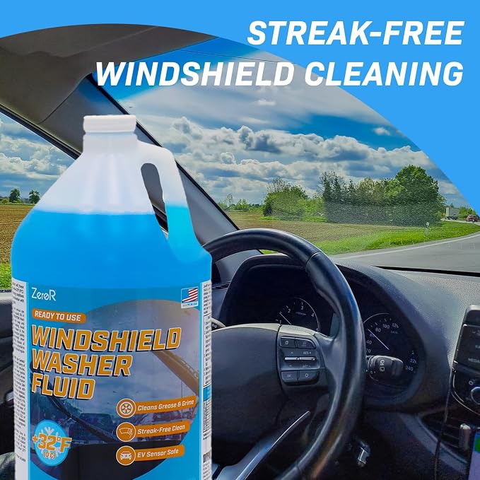 Windshield Washer Fluid, Ready to Use, +32°F Formula for Streak-Free Automotive Glass, Bug Splatter & Road Grime | Made in USA | 128 fl oz each (2 Gallons)