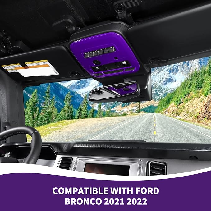 for Bronco Front Reading Light Panel Trim Cover Compatible with 2021-2025 Ford Bronco Interior Accessories 2-Door 4-Door, Purple (with AUX Switches)