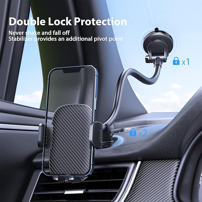Phone Holder - 14-Inch Long Arm Windshield Car Cell Phone Holder Anti-Shake Stabilizer Automobile Mount for iPhone Android Smartphones