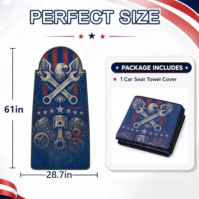 Car Seat Towel Cover for Front Seats, 1Pc Sweat Absorbent Car Seat Protector with Non-Slip Backing, Waterproof Towel Car Seat Covers for Runners, Gym, Swimming, Beach, Pets, Eagle Gear