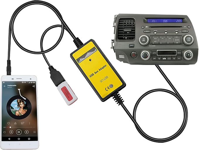 AUX Cord, Car Audio USB AUX Input Adapter Stereo CD Changer Compatible with Honda Accord 2003-2011/City 2002-2011/CRV 2005-2011/Civic 2006-2011/Odyssey 2005-2011