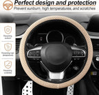 Elastic Stretch Steering Wheel Cover, Breathable Microfiber Ice Silk, Anti-Slip, Car Interior Accessories Fits for 14"-15" Steering Wheel Covers for Women & Men(Beige)