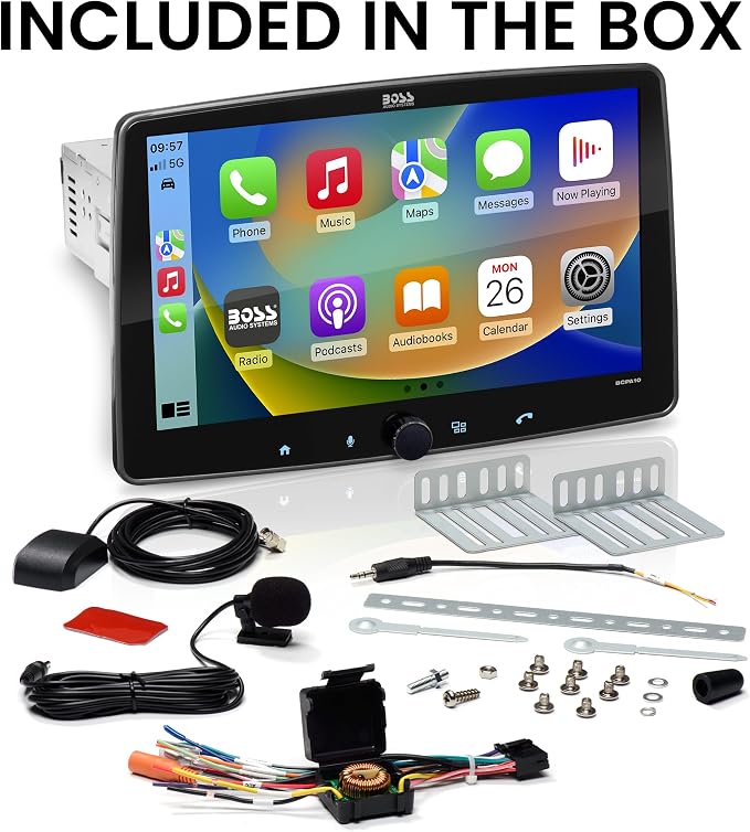 BCPA10 Single DIN Car Stereo Wireless Apple CarPlay, Wireless Android Auto, 10.1 Inch Touchscreen, Bluetooth, AM/FM Radio Receiver