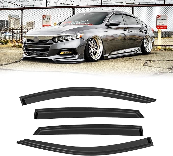 Rain Guards for 2018-2023 Honda Accord Sedan, Out-Channel Window Visor Shields Vent Deflector Shade Wind Dark Smoke 2019 2020 2021 2022 18 19 20 21 22 23, Tape-On Outside-Mount, 4PCS