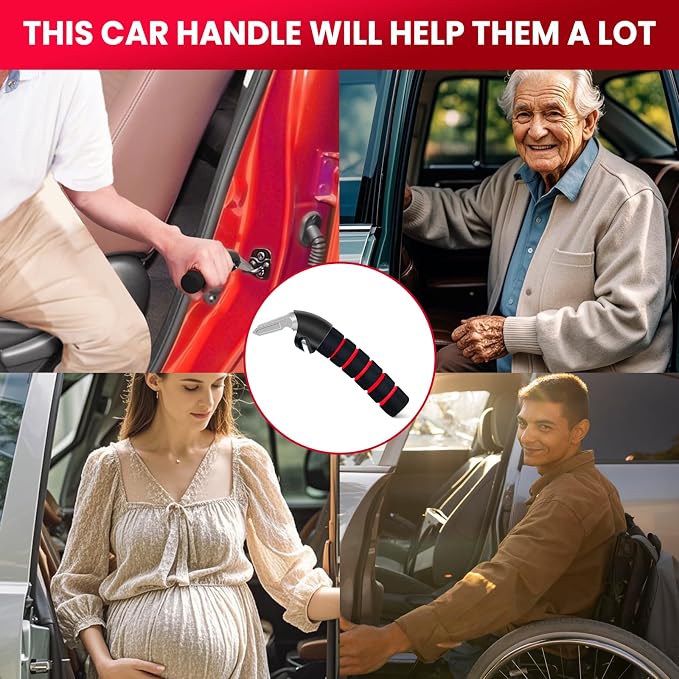2Pack Car Door Handle for Elderly Car Handle Assist Support Multifunction Handle for Elderly and Handicapped (Red)