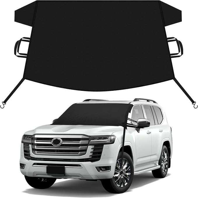 Car Snow Cover Compatible for Toyota Landcruiser | Windshield Cover for Ice and Snow with S-Hook Straps | Heavy-Duty 600D Oxford Winter Car Cover, Waterproof & Anti-Slip