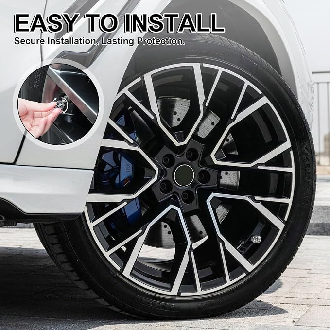 4 Pack Handmade Crystal Rhinestone Tire Valve Stem Caps, Universal for Cars, Trucks and Motorcycles - Glossy Black