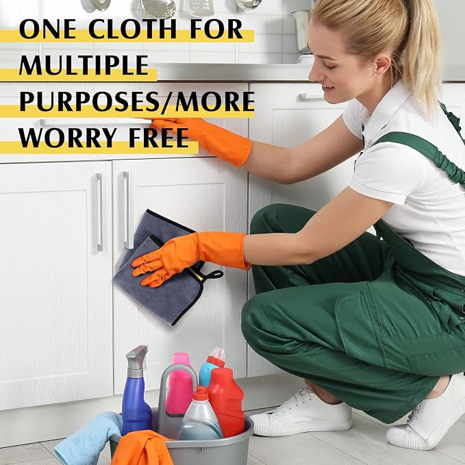 20 Pcs Microfiber Car Drying Towels Microfiber Cleaning Cloth 800 GSM Thick Plush Cleaning Dusting Cloth Auto Detailing Absorbent Towels Rags for Car Household Kitchen Window(Grey and Yellow)