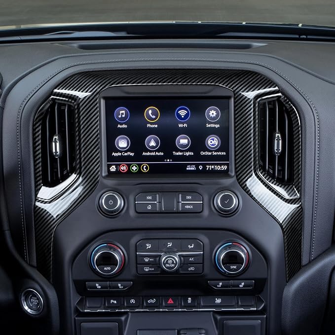 Car ABS Center Console Air Vent Navigation Panel Trim Cover for 2019-2025 Chevy Silverado | for GMC Sierra 2019-2021 1500 2500 3500 HD Carbon Fiber Interior Accessories