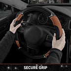 Leather Steering Wheel Cover - Made with PVC Leather Bling Design - Anti-Slip Wheel Cover Universal Fit Most 14 1/2 inches to 15 inches - Brown Color