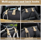 Car Purse Hook, Headrest Hook for Car, 4 Pack Universal Auto Car Seat Headrest Hook Hangers Organizer for Purse Coat Umbrellas Grocery Bags Handbag, Car Accessories - Carbon Fiber Beige