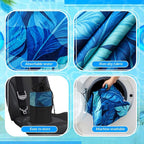 Car Seat Towel Covers with Storage Bag, 63 x 32 Inch Universal Non Slip Waterproof Sweat Protector for Car Truck, Gym Swimming Running, Machine Washable(2 Pack,Blue Leaves)