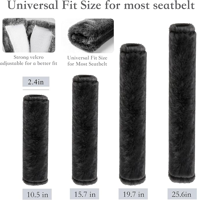 Soft Faux Fur Universal Fit Seatbelt Cover Car Truck SUV Airplane Seat Belt Shoulder Pad for Carmera Backpack Straps Neck Cushion Protector Extra Long 25.6in Dark Gray