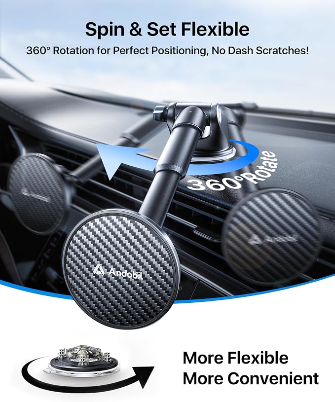 【Military-Grade】 3 in1 Magnetic Phone Holder for Car Dashboard Windshield Vent 【Upgrade Suction & Strongest Magnet】Retractable for MagSafe Car Mount Mats for iPhone 17 16 15 14 Pro Max Sumsung