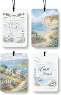 Vintage Coastal Beach Car Air Freshener 4 Pcs Coconut Scented, East Coast Seaside Car Accessories Mirror Decor for Women, Nautical Ocean Hanging Air Freshener for Cars Closet Drawer Books