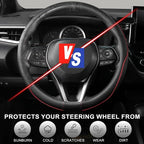 Steering Wheel Cover 14.5-15 inch (37-39 cm) Medium Size, Microfiber Leather, Non-Slip Comfortable Grip, Fits Cars Trucks SUVs, Black and Red