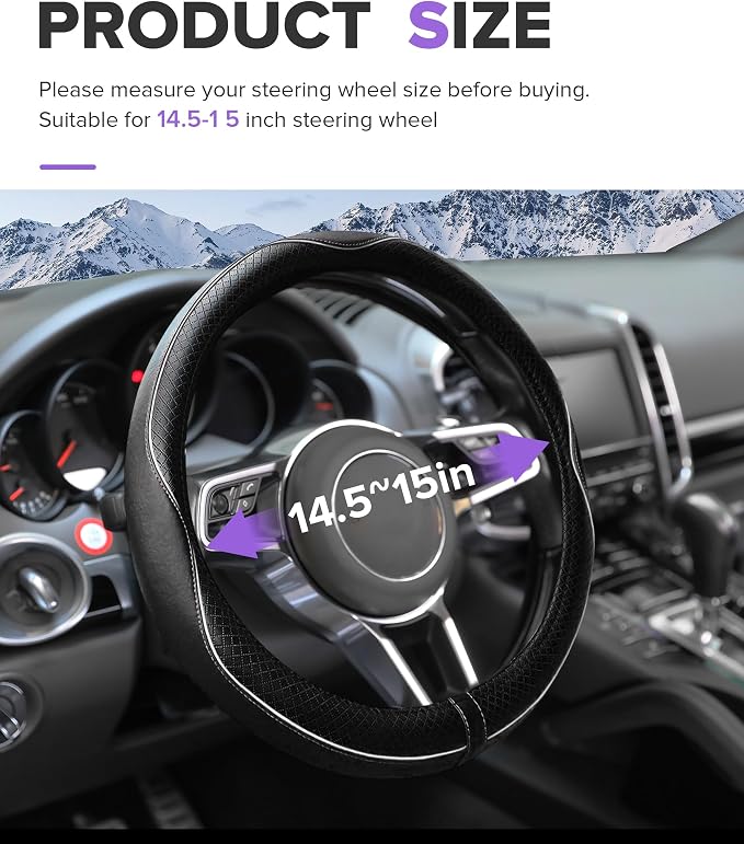 Steering Wheel Cover,Car Accessories,Microfiber Leather Car Steering Wheel Covers,Universal 15 Inch Anti-Slip Breathable Auto Interior Decor Protector,Suitable for Most Cars (Black&White)