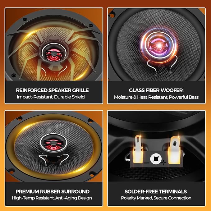 6.5" Coaxial Car Speakers，1000W Max Power，250W RMS，4 Ohm–Plug & Play Upgrade for Old Cars–Transform Your Daily Commute into a Stress-Relief Concert Hall Experience (Pair) (250, Watts) (6.5)