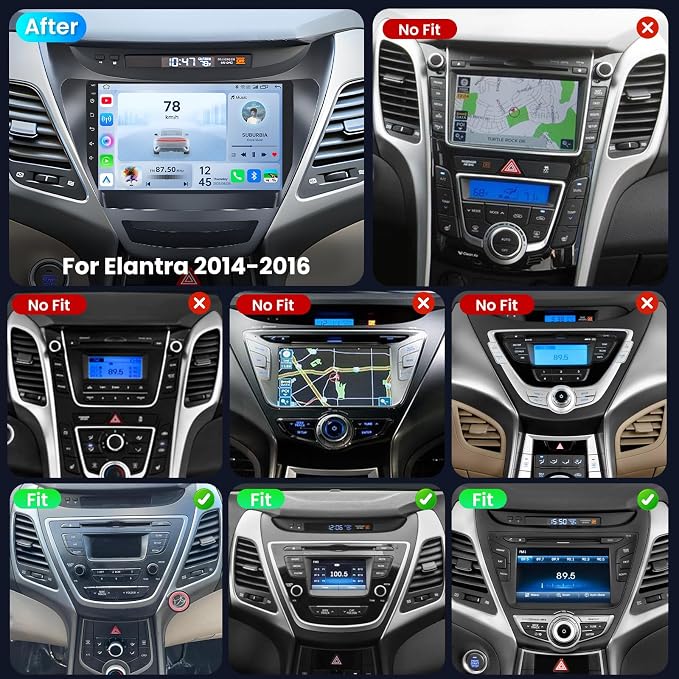 4Core 64G ROM Car Radio for Hyundai Elantra 2014-2016: 9 inch 1280 * 800P IPS Touchscreen Stereo with Wireless CarPlay Android Auto Bluetooth WiFi GPS Navigation Backup Camera FM Mirror Link