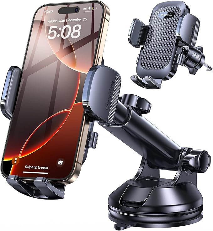 Phone Holders for Your Car Phone Holder Mount【Super Suction】 Cell Phone Holder for Car Accessories for Women Men【360° Adjustable】 Suction Phone Mount for Car, Window, Bathroom
