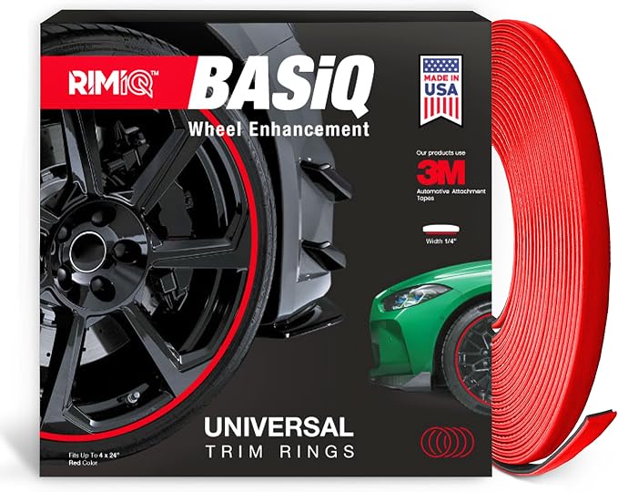 BASiQ Universal Styling Trim - 26 Feet, 6 Colors, Flat Design, Easy to Apply with Premium 3M Tape - Versatile Rim Styling and Color Accent for Cars, Trucks, SUVs - Red
