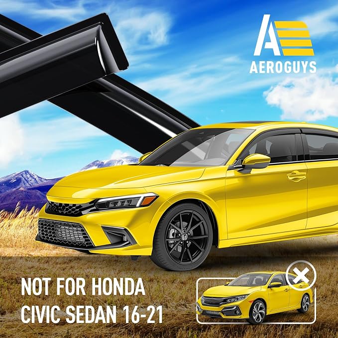 Extra Durable Window Deflectors Tape-On Window Visors Rain Guards Fit for Honda Civic 2022-2026 Sedan, Sun Visors, Wind Vent for Shades, Exterior Car Accessories - 4pcs. AG0959