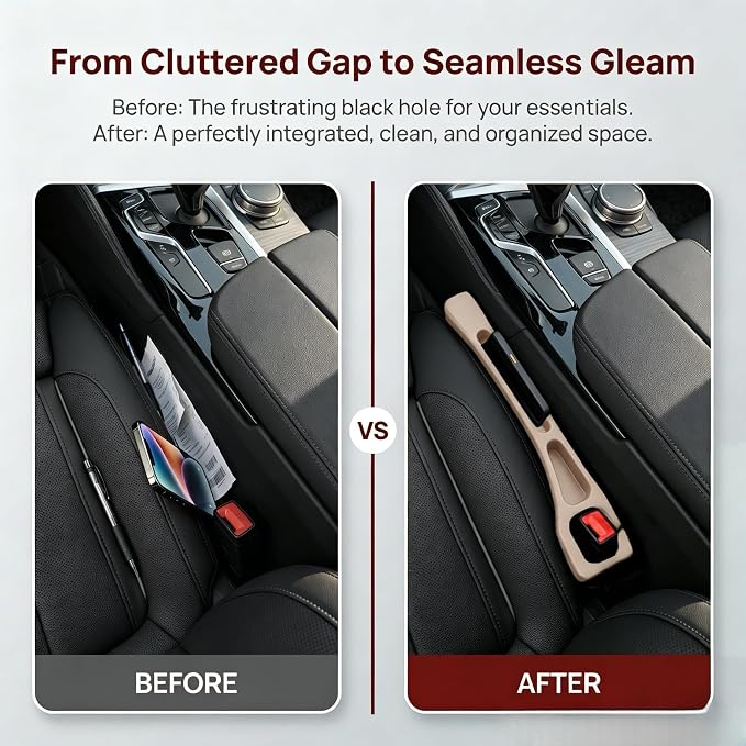 Car Seat Gap Filler Organizer, Car Organizer Front Seat 2-in-1 Storage No-Drop for Storing Phones, Keys, Fits Most Cars, Trucks, SUV (2Pcs, Beige)