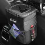 Car Trash Can with Lid and Storage Pockets - 100% Leak-Proof Organizer, Waterproof Garbage Can, Multipurpose Trash Bin for Car, 2 Gallons, Black