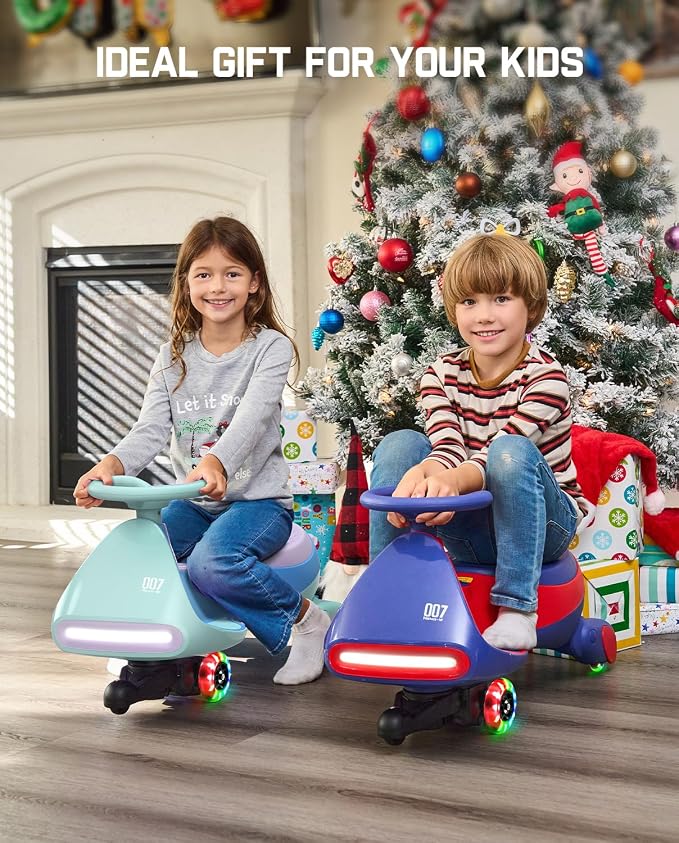 N7 Pro Electric Wiggle Car, Rechargeable Battery, CyberWiggle, 2 in 1 Swing Car, 2 Speeds Max 4 Mph, Anti-Rollover, Flashing Wheels, Bluetooth, Ages 3+, 150 Lbs, Glacier Blue
