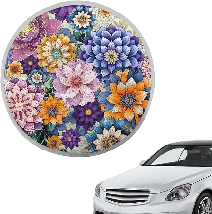 Steering Wheel Sun Cover Boho Floral Car Accessories for Women 17 inch Universal Anti-Heat Steering Wheel Sun Block Cover for Cars SUV Trucks Sedan