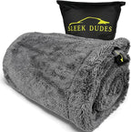 Sleek Max Dry 2000GSM Car Drying Towel 20x31, Grey | Ultra-plush twist-loop microfiber, maximum absorption, soft on paint, double-sided, cars, trucks, SUVs & full-vehicle drying