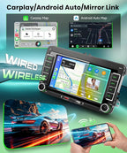 Double Din Car Stereo Wireless Carplay Android Auto for VW Passat Golf MK5 MK6 Jetta T5 EOS Seat Sharan, 7'' Car Radio IPS Screen GPS Bluetooth FM/AM/RDS EQ SWC Backup Camera Dual USB Ports