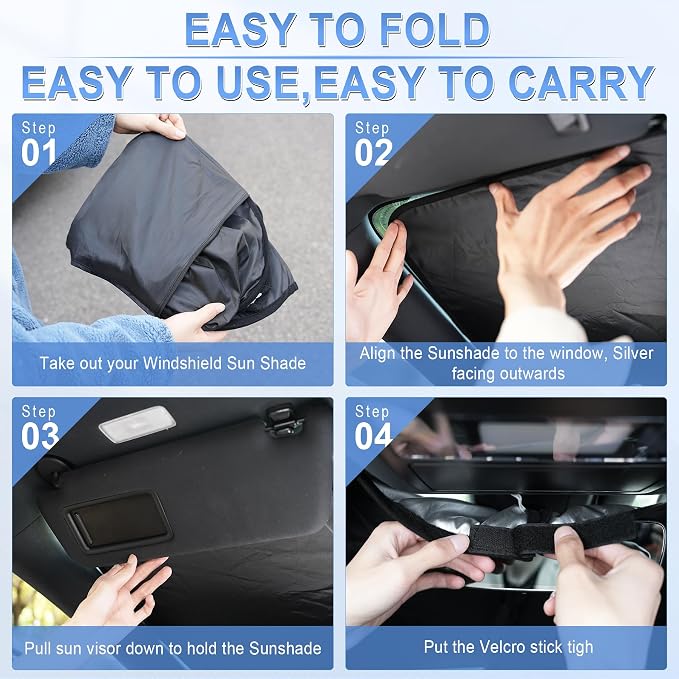 300T Universal Car Windshield Sun Shade, Foldable Reflective for Windshield & Window Shades with Overlapping Design, Car Interior Accessories (55" L x 26.7" W)