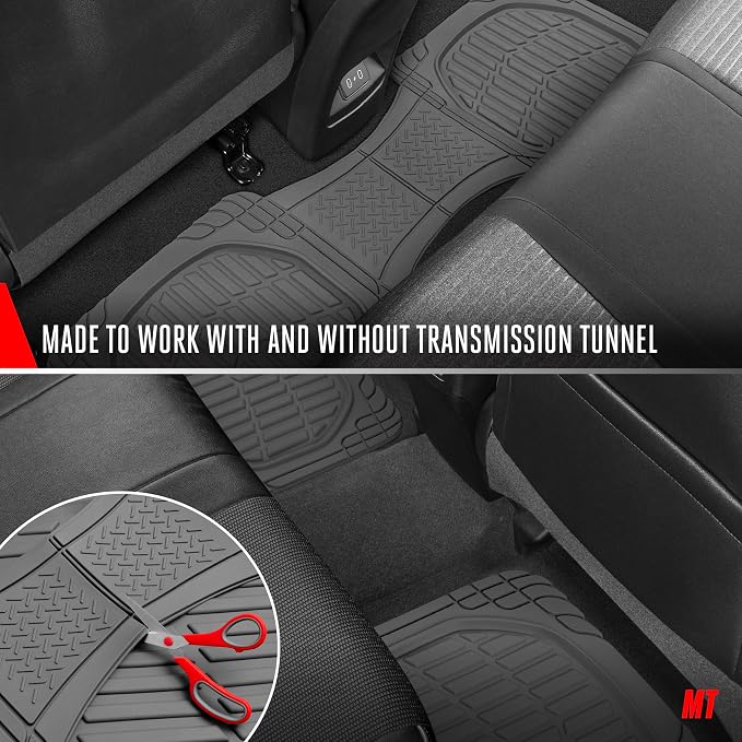 FlexTough LITE Rubber Car Mats Full Set - All Weather Floor Mats for Trucks, Cars & SUVs - Automotive Waterproof Gray Car Floor Mats for Cars Interior Accessories Universal Trim-to-Fit