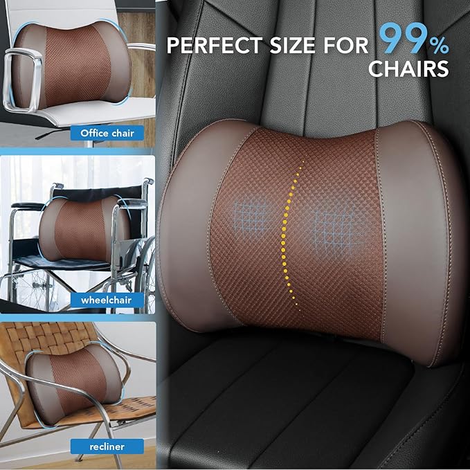 Lumbar Support Pillow for Car, Car Seat Back Support for Driving | Memory Foam Car Lumbar Support for Driving Seat, Car Back Cushion, Adjustable Straps, Lower Back Pillow, Office Chairs, Brown