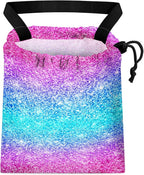 Car Trash Bag Hanging Back of Seat Waterproof Small Cute Printed One-handed Strap Drawstring Garbage Bags for Car-Glitter Pink