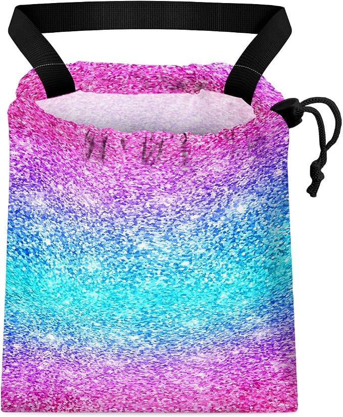 Car Trash Bag Hanging Back of Seat Waterproof Small Cute Printed One-handed Strap Drawstring Garbage Bags for Car-Glitter Pink