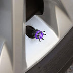4 Pieces Crown Tire Valve Stem Caps Bling Handmade Crystal Rhinestone Universal Chrome Crown Vehicle Car Tire Caps Covers, Attractive Accessories for Car (Purple and Black)