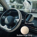 D Sharp Diamond Leather Steering Wheel Cover with Bling Bling Crystal Rhinestones, Universal Fit 15 Inch Car Wheel Protector for Women Girls,Black