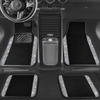 Bling Diamond Leather Steering Wheel Cover 14.5in-15in Floor Mats Shining Rhinestone Carpet Sparkly Glitter Crystal Anti-Slip Pad Fit Automotive SUV Pickup Truck Girl Women, 5pcs Black Sliver