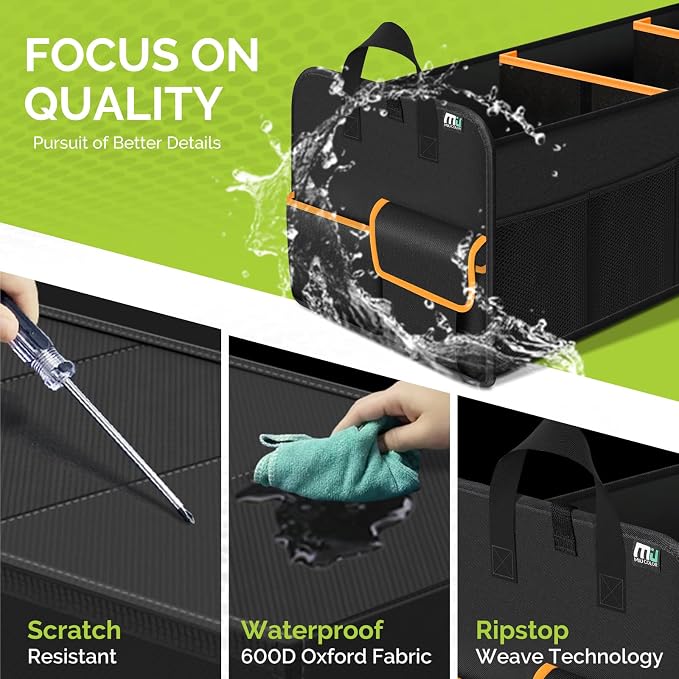 Trunk Organizer for SUV, Collapsible Trunk Organizer for Car, Non-Slip Bottom, Storage Organizer for Sedans, Van, Jeep, Grocery, Large 4 Compartments, Black Mixed Orange 32"×13"×12"
